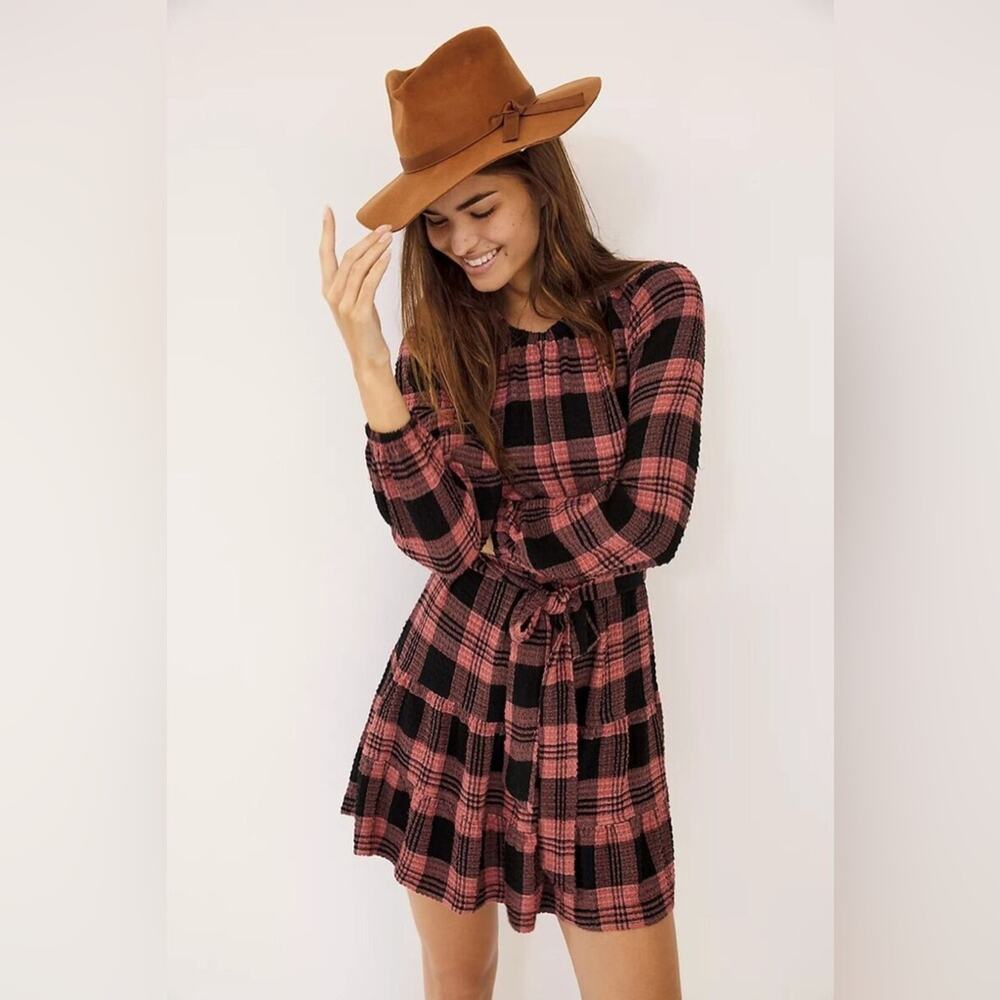NEW Cloth & Stone Anthropologie Daia Plaid Mini Dress Womens Medium